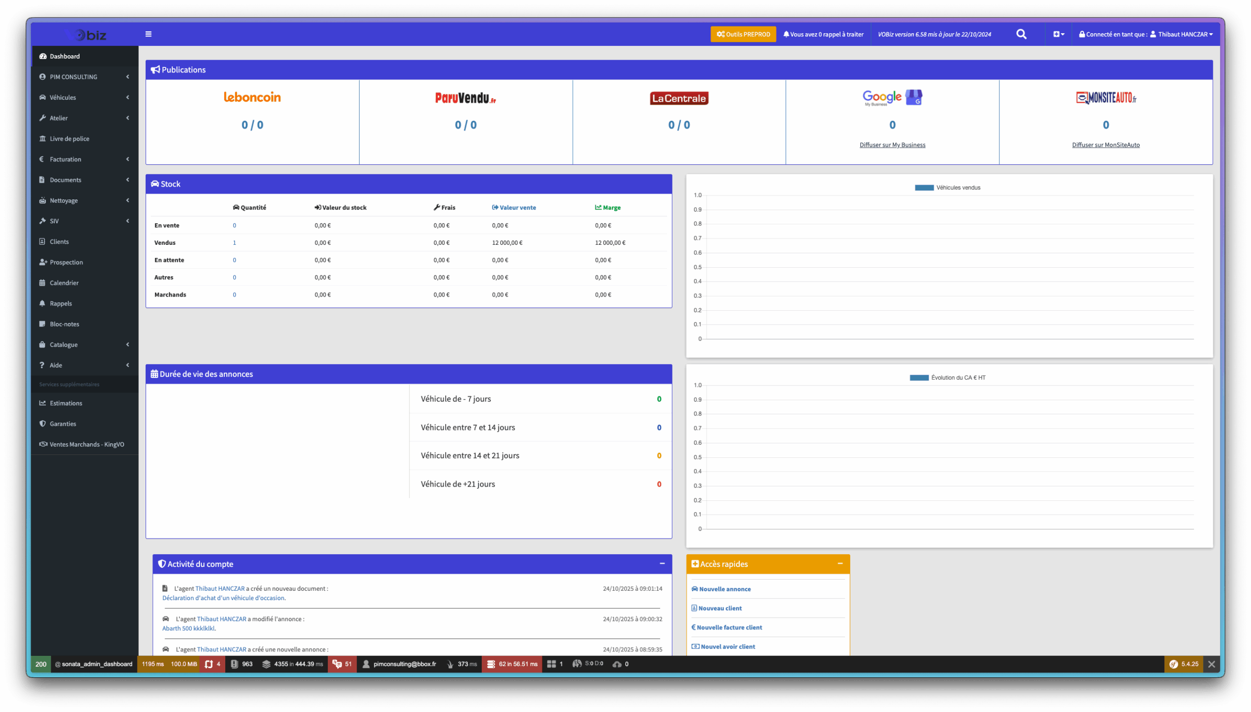 Aperçu de l'interface du tableau de bord de VOBiz